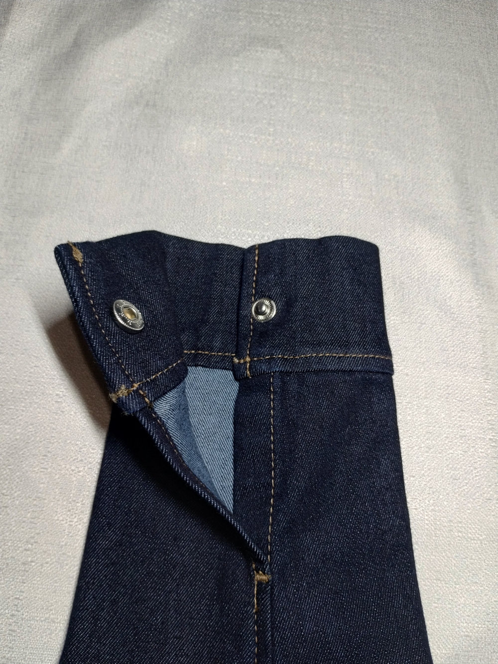 White House Black Market Navy Blue Denim Jacket with Gold Accents - Picture 8 of 12